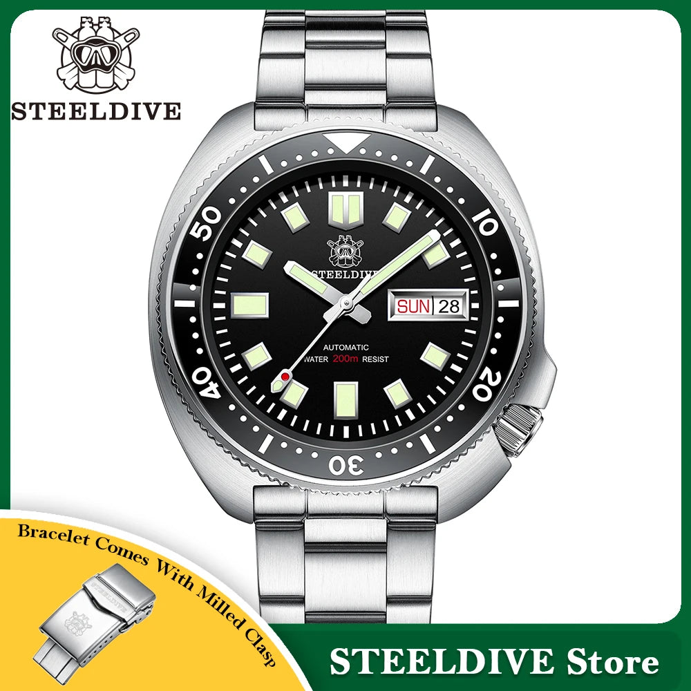 STEELDIVE Brand 44mm Captain Willard Watch Dive Watches Sapphire Watch Men Automatic Wristwatch Turtle