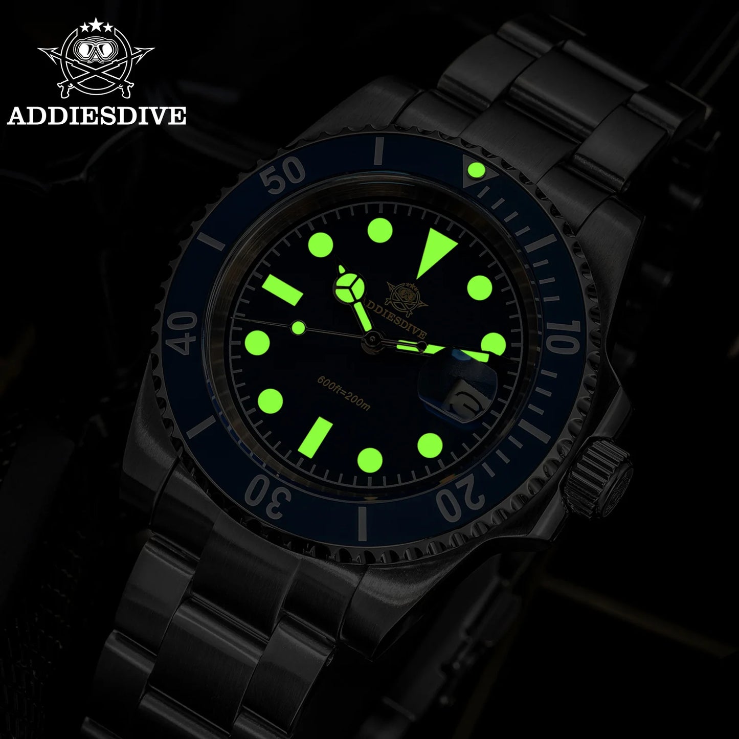 ADDIESDIVE Watch For Men New Quartz Wristwatch Green Ceramic Bezel Diving 200m Luminous 41mm Automatic Date Diver Men's Watch