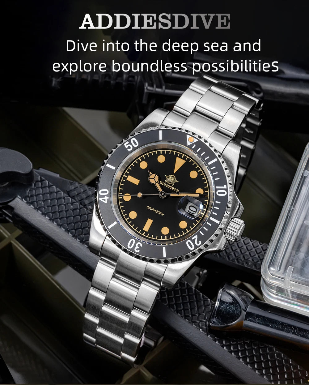 ADDIESDIVE Watch For Men New Quartz Wristwatch Green Ceramic Bezel Diving 200m Luminous 41mm Automatic Date Diver Men's Watch