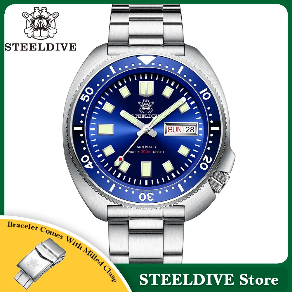 STEELDIVE Brand 44mm Captain Willard Watch Dive Watches Sapphire Watch Men Automatic Wristwatch Turtle