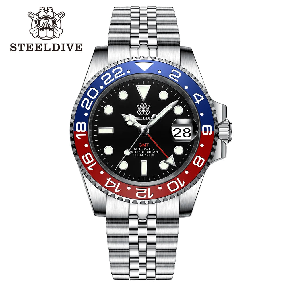 NH34 Movement New In 2023 Four Hands GMT STEELDIVE 41MM SD1993 Super Luminous 300M Waterproof Mens Dive Watch Reloj Ceramic Bzl