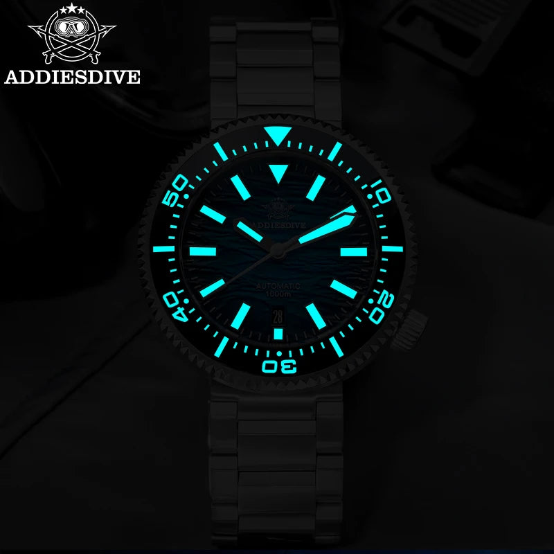 ADDIESDIVE Diving Watch 46mm Vintage NH35 Men Automatic Mechanical Watch Sapphire Waterproof 1000m Lume Wave Dial New Wristwatch