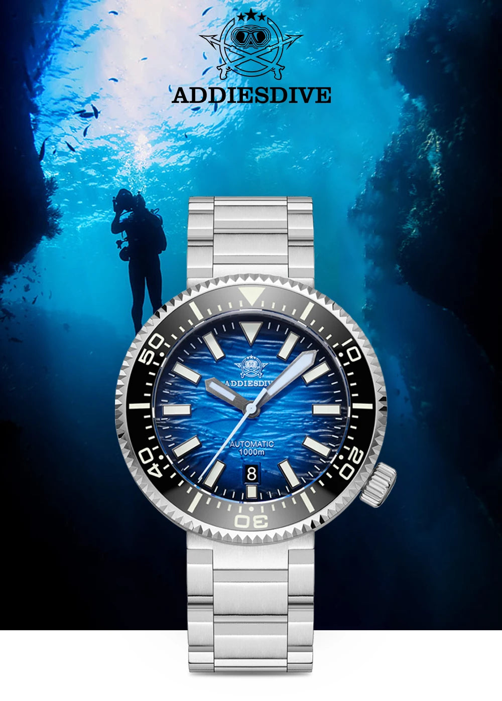 ADDIESDIVE NEW 1000M Diver Automatic Mechanical Watch Sapphire Glass Luminous 46MM Man Watches Ceramic Bezel AD2069 reloj hombre