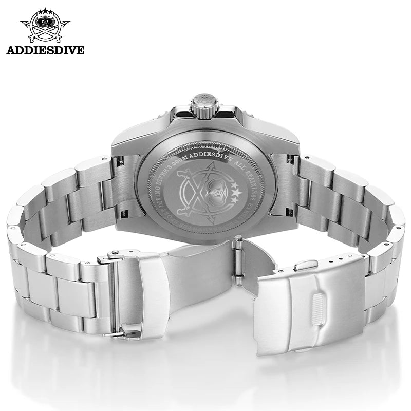 ADDIESDIVE Men's European and American Business Quartz Watch Stainless Steel 200M Diver Luxury Luminous Ceramic Bezel Wristwatch