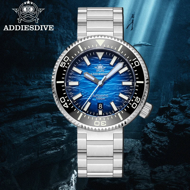 ADDIESDIVE Diving Watch 46mm Vintage NH35 Men Automatic Mechanical Watch Sapphire Waterproof 1000m Lume Wave Dial New Wristwatch