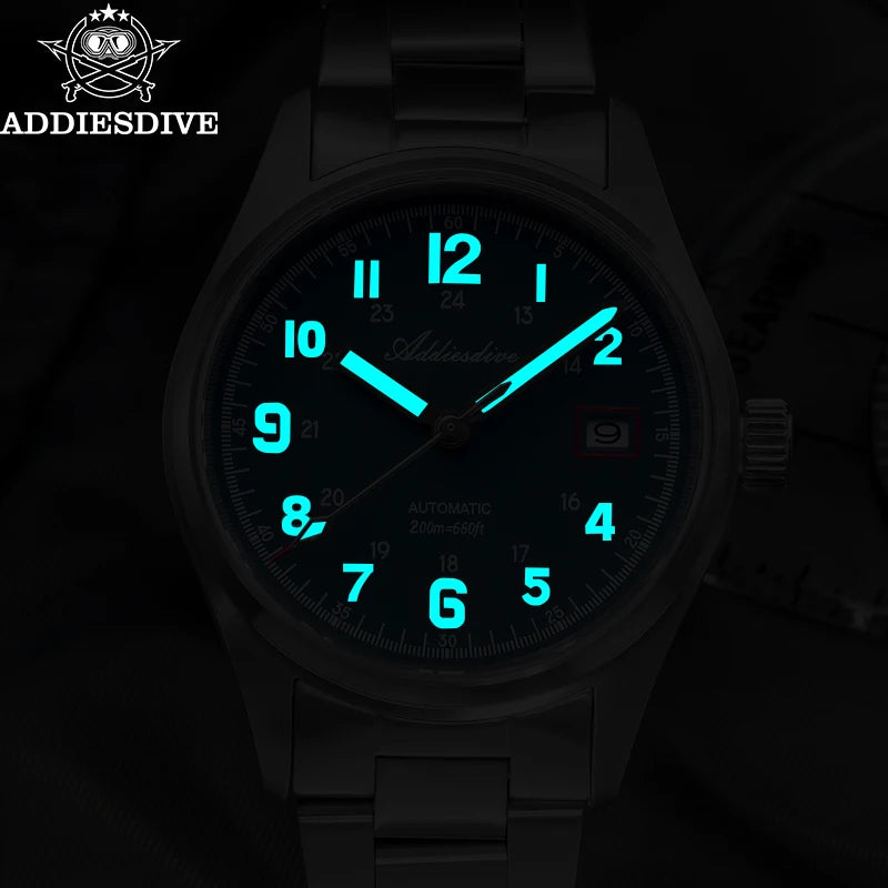 ADDIESDIVE NEW Men's Watch Sapphire Crystal 20Bar Waterproof Super Luminous Stainless Steel AD2070 Automatic Mechanical Watches