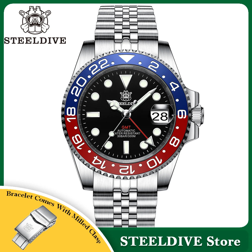 NH34 Movement New In 2023 Four Hands GMT STEELDIVE 41MM SD1993 Super Luminous 300M Waterproof Mens Dive Watch Reloj Ceramic Bzl