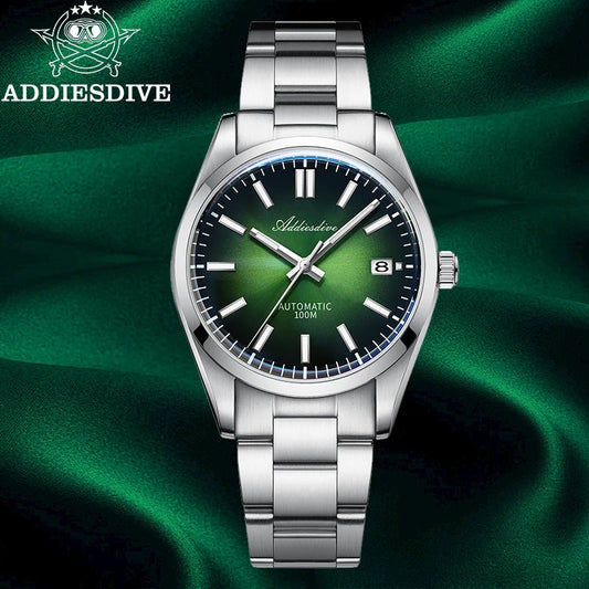 ADDIESDIVE Watch New AD2071 Top Brand Sappire Green Gradient Dial Luxury NH35 Automatic Watch Waterproof 100m Leisure Men Watch