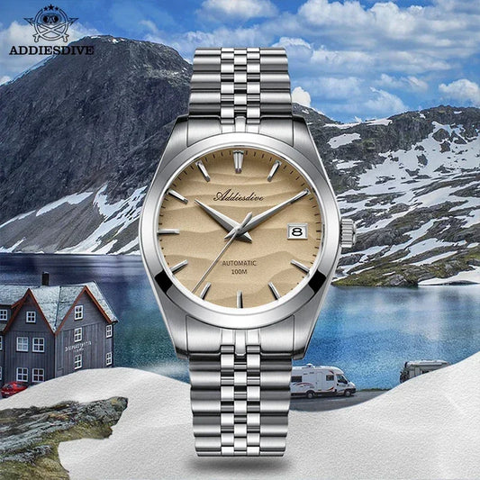 ADDIESDIVE AD2059 Watch Classic Desert Dial NH35A Automatic Mechanical Watches Waterproof 100M Stainless Steel Wristwatch