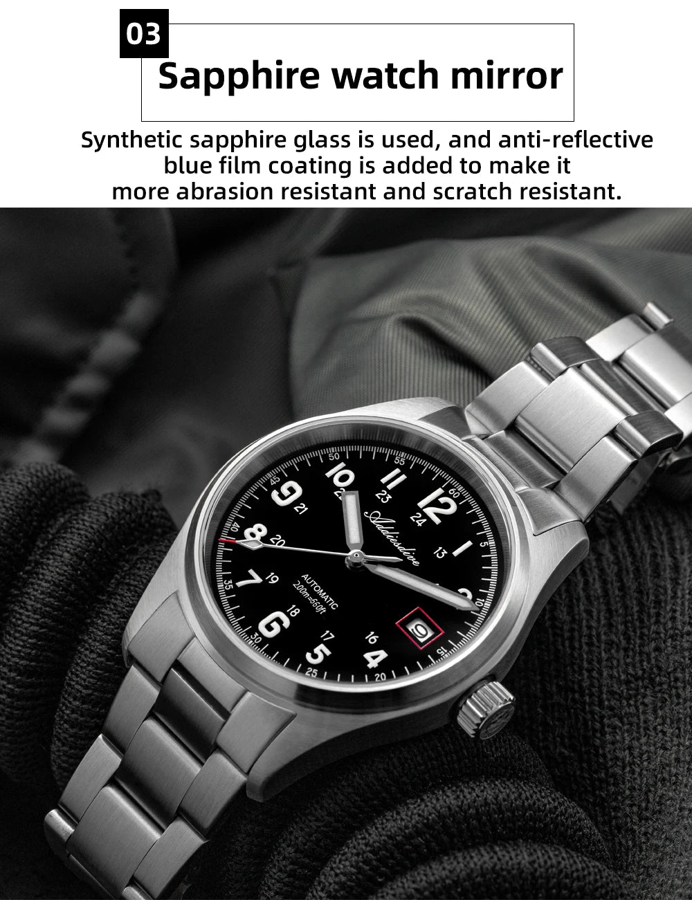 ADDIESDIVE NEW Men's Watch Sapphire Crystal 20Bar Waterproof Super Luminous Stainless Steel AD2070 Automatic Mechanical Watches