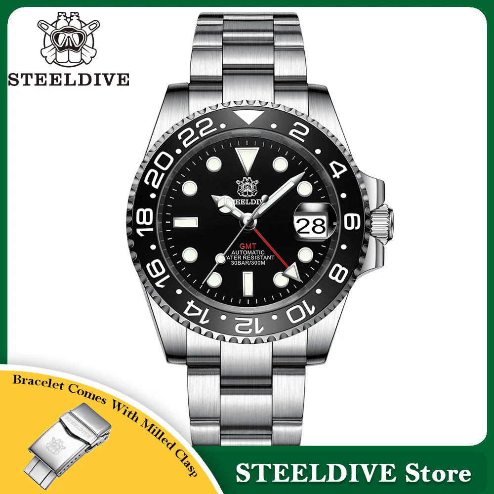 NH34 Movement New In 2023 Four Hands GMT STEELDIVE 41MM SD1993 Super Luminous 300M Waterproof Mens Dive Watch Reloj Ceramic Bzl